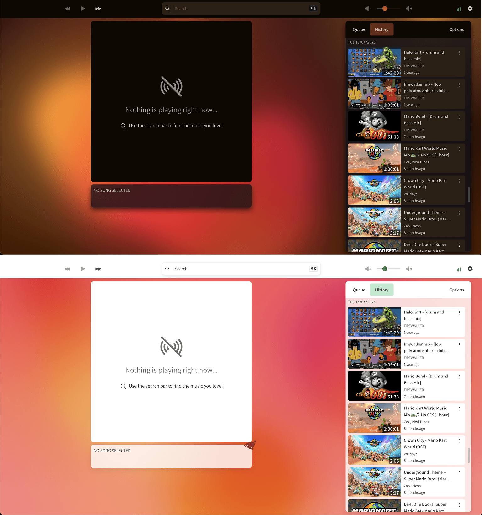 Three side-by-side screenshots showing default, Halloween, and Christmas themes